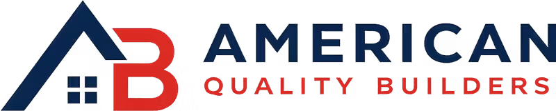Logo with a house-shaped A and red B, followed by text American Quality Builders.